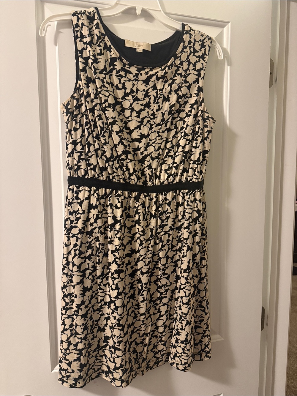 LOFT Black and Cream Floral Sleeveless Dress -  size medium